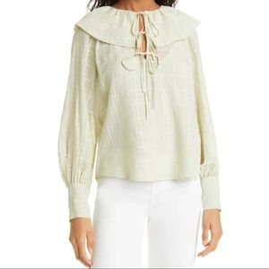 Rebecca Taylor Daybreak Check Tie-detail Silk Blouse In Celery